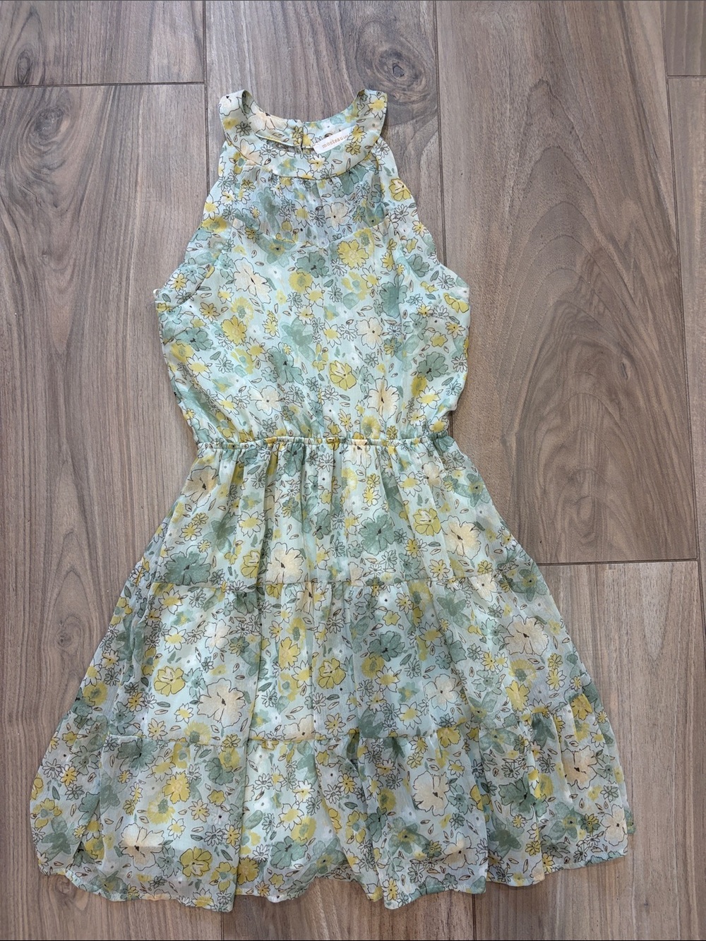 Monteau Yellow Green Floral Halter Dress